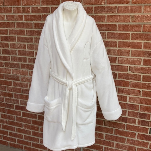 DKNY Ivory White Plush Logo Short Robe - Picture 1 of 6